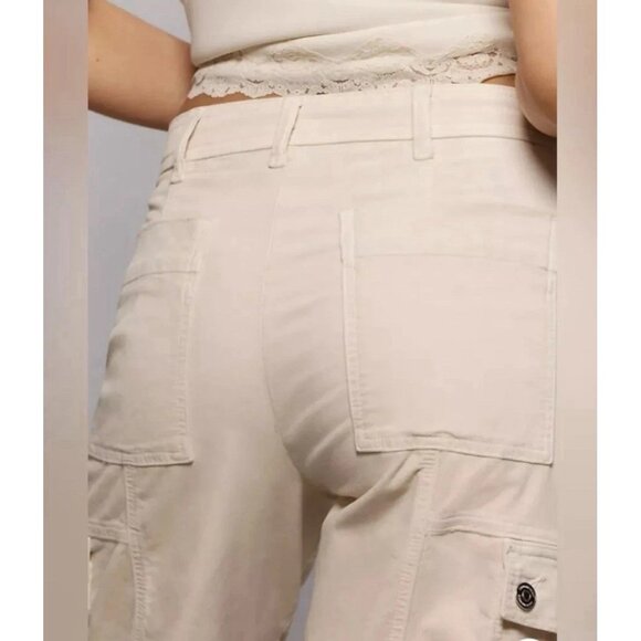 Anthropologie The Carson Utility Barrel Cargo Pants Size 8 Corduroy Ivory - Picture 3 of 14
